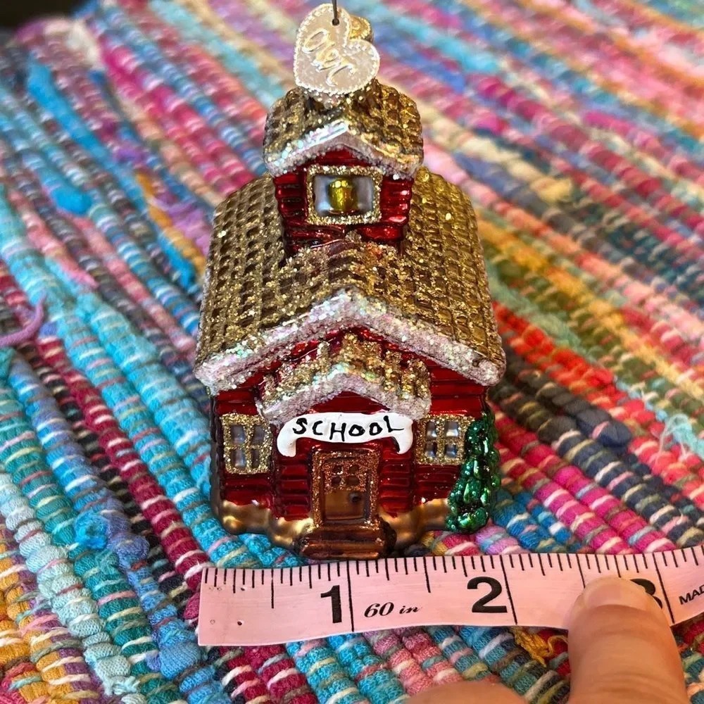 Nordstrom at Home Red Gold Glitter‎ Old School Building Ornament Teacher Gift - Picture 2 of 11